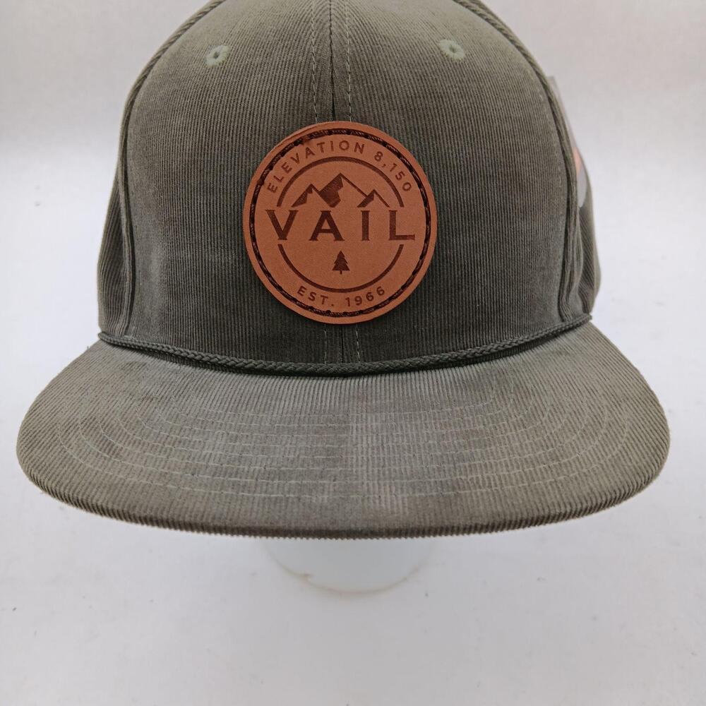 Vail Colorado Hat Cap Snap Back One Size Olive Corduroy Leather Mens Richardson